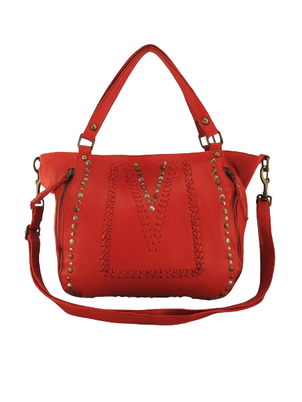 Cadelle Mila red tote bag with stitch and stud detail front view