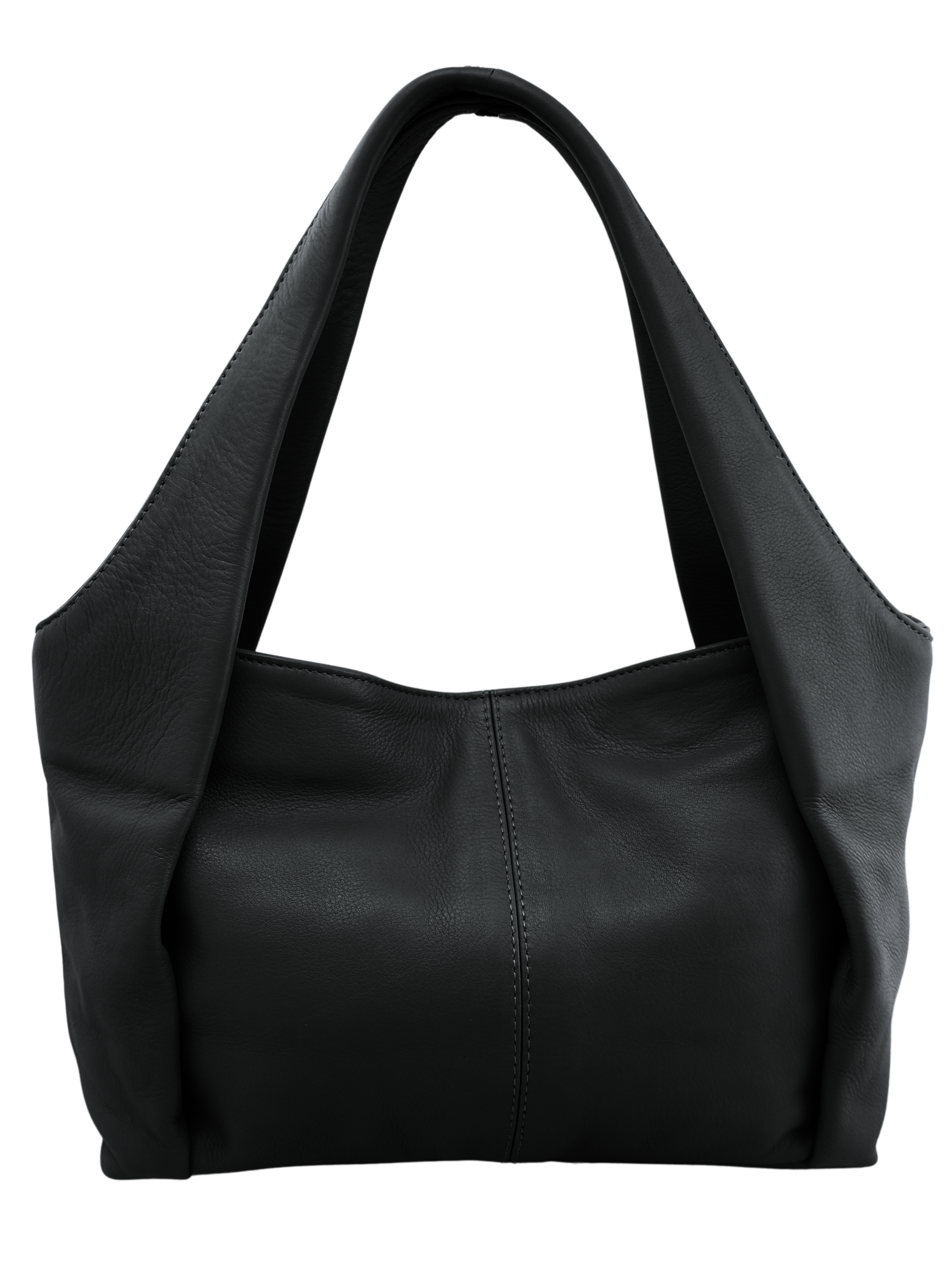Cadelle Peta black leather handbag with structured tote silhouette front view