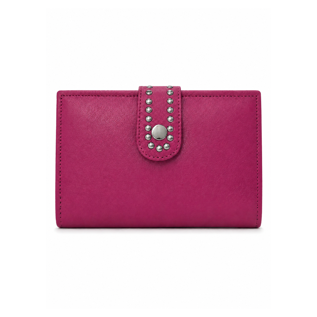 Cadelle Jessie Fuchsia Leather Wallet with stud flap closure
