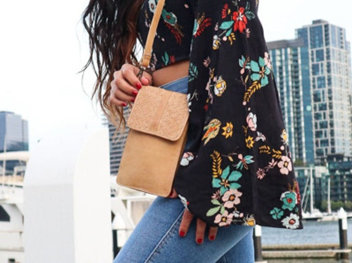 Ada Phone Bag | Camel-Handbags-CadelleLeather