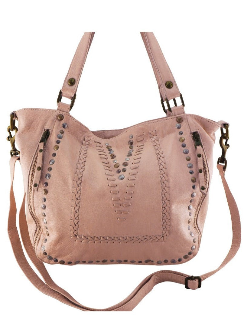 Misyty Rose Leather handbag with stud and stitch on the front