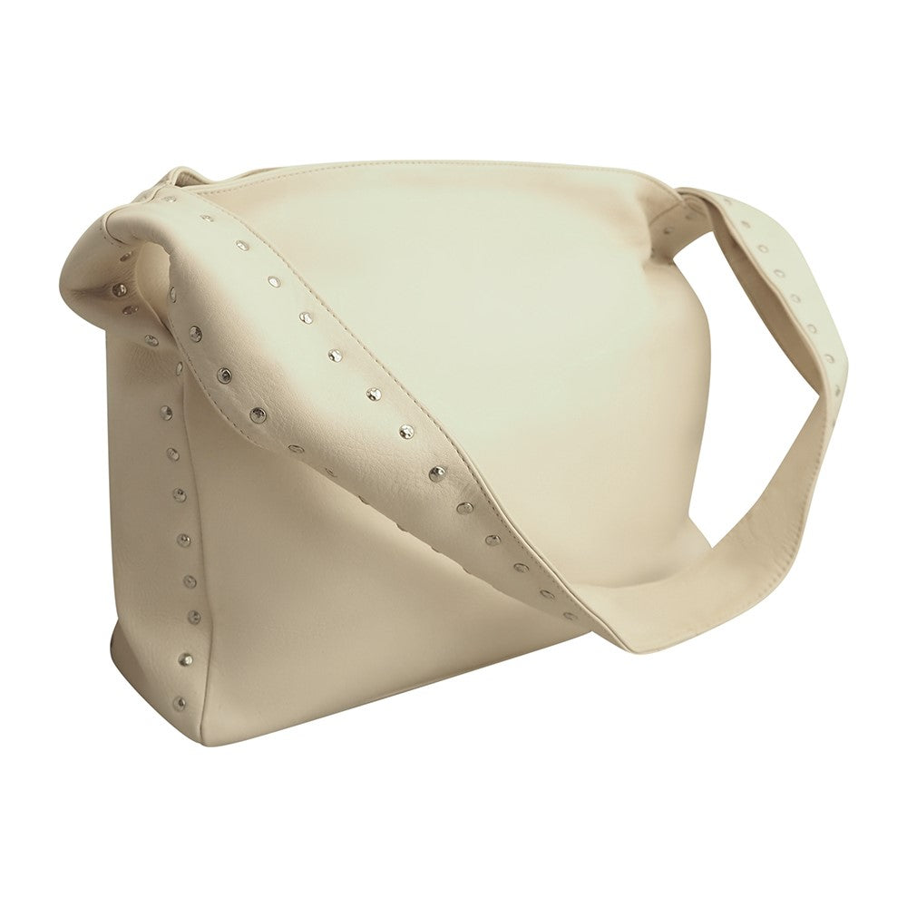 Cadelle Blondie cream leather hobo bag with stud detailing and slouchy shape side view