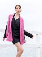 Mylee Zip Sleeve Blazer | Fuchsia-Jackets-CadelleLeather
