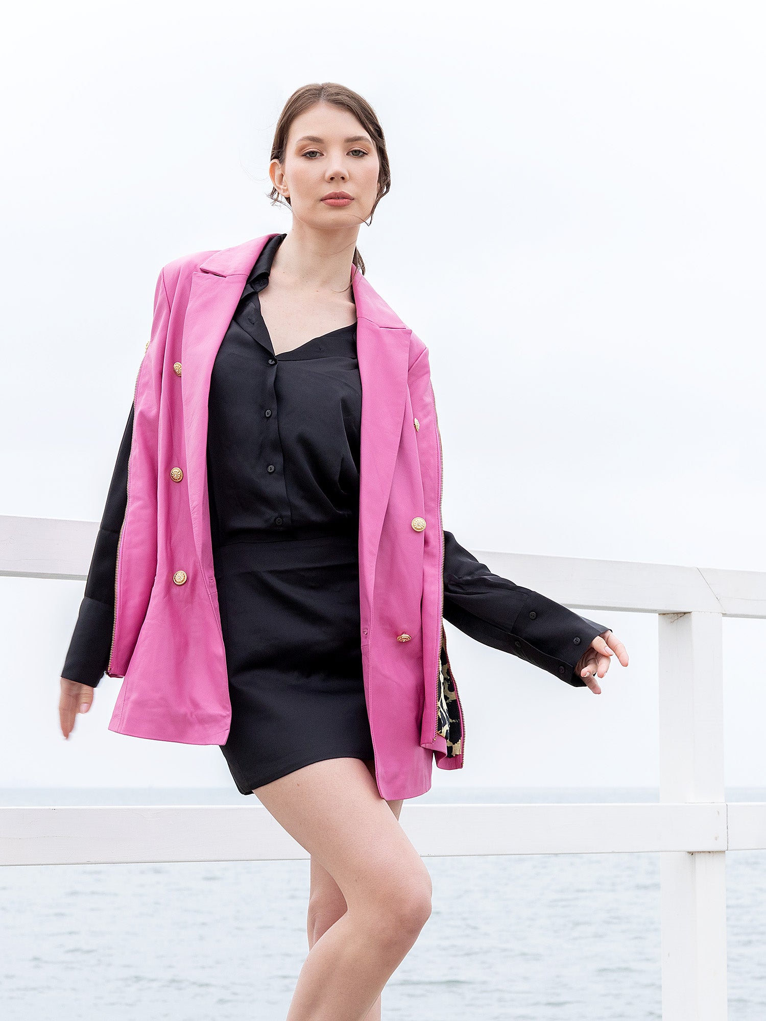 Mylee Zip Sleeve Blazer | Fuchsia-Jackets-CadelleLeather