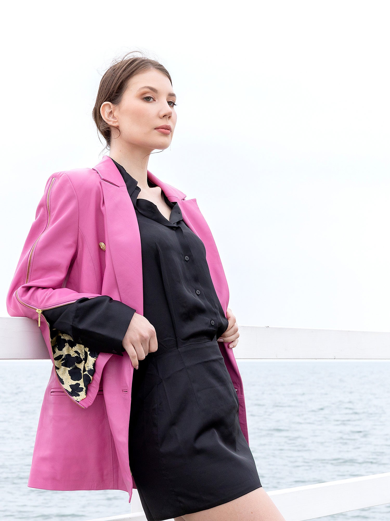 Mylee Zip Sleeve Blazer | Fuchsia-Jackets-CadelleLeather