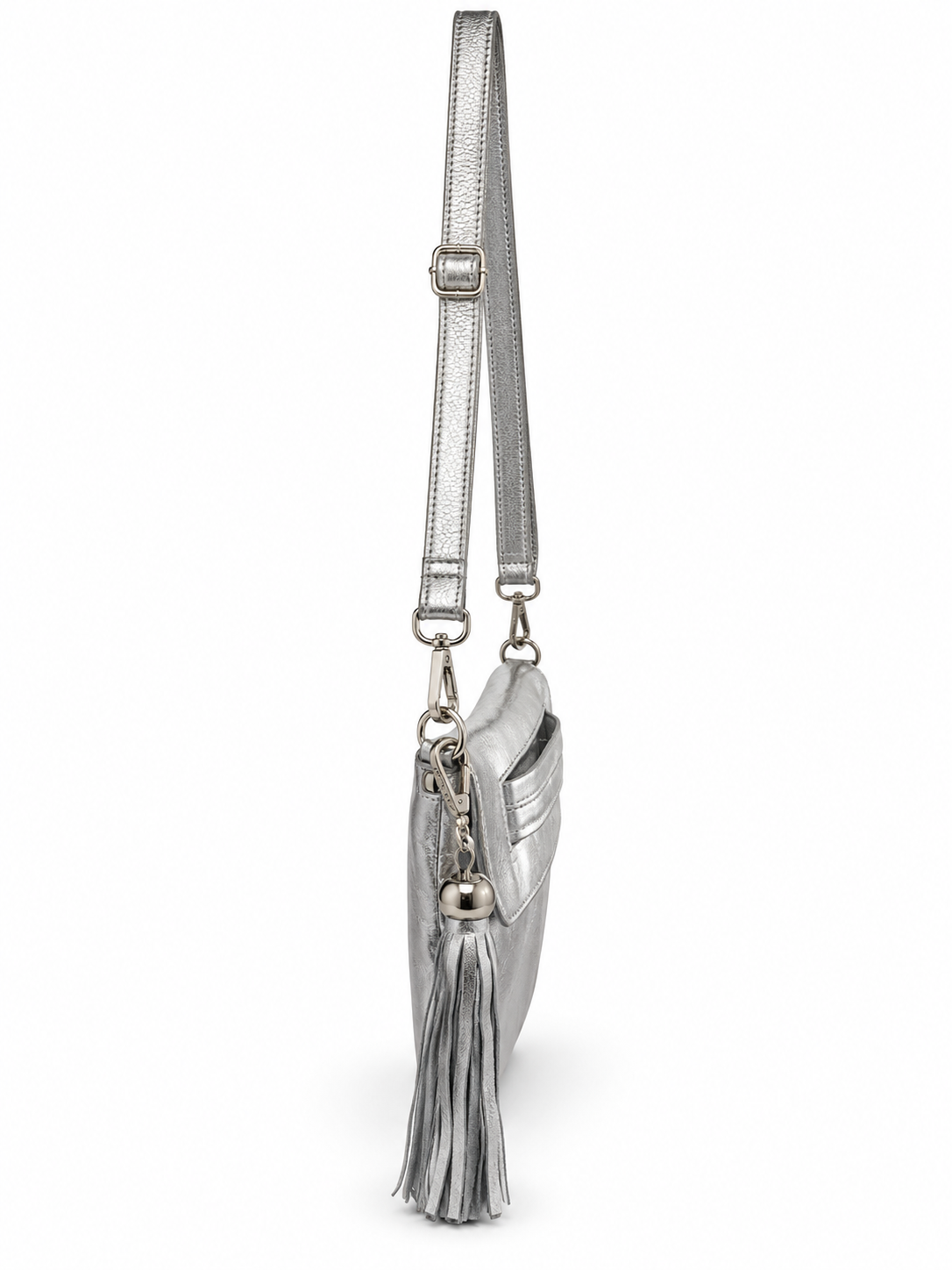 Cadelle Harriet silver metallic clutch-side view