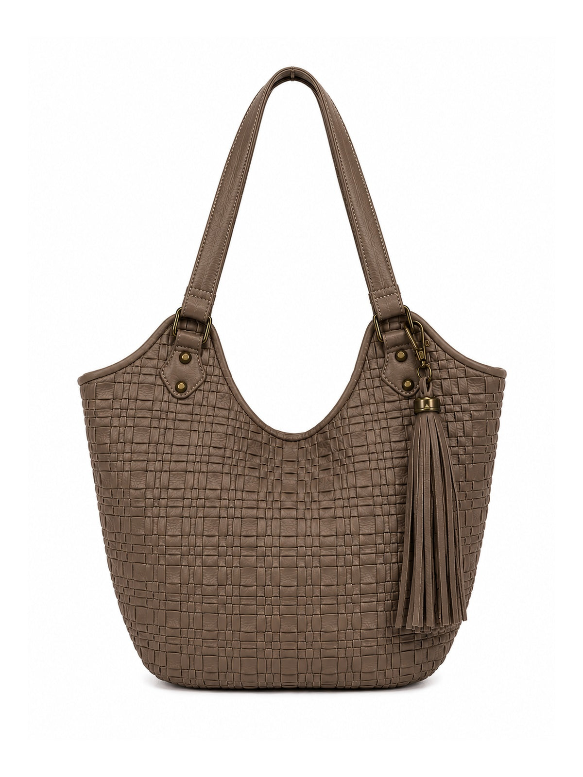Jada Truffle brown leather textured handbag with tassel