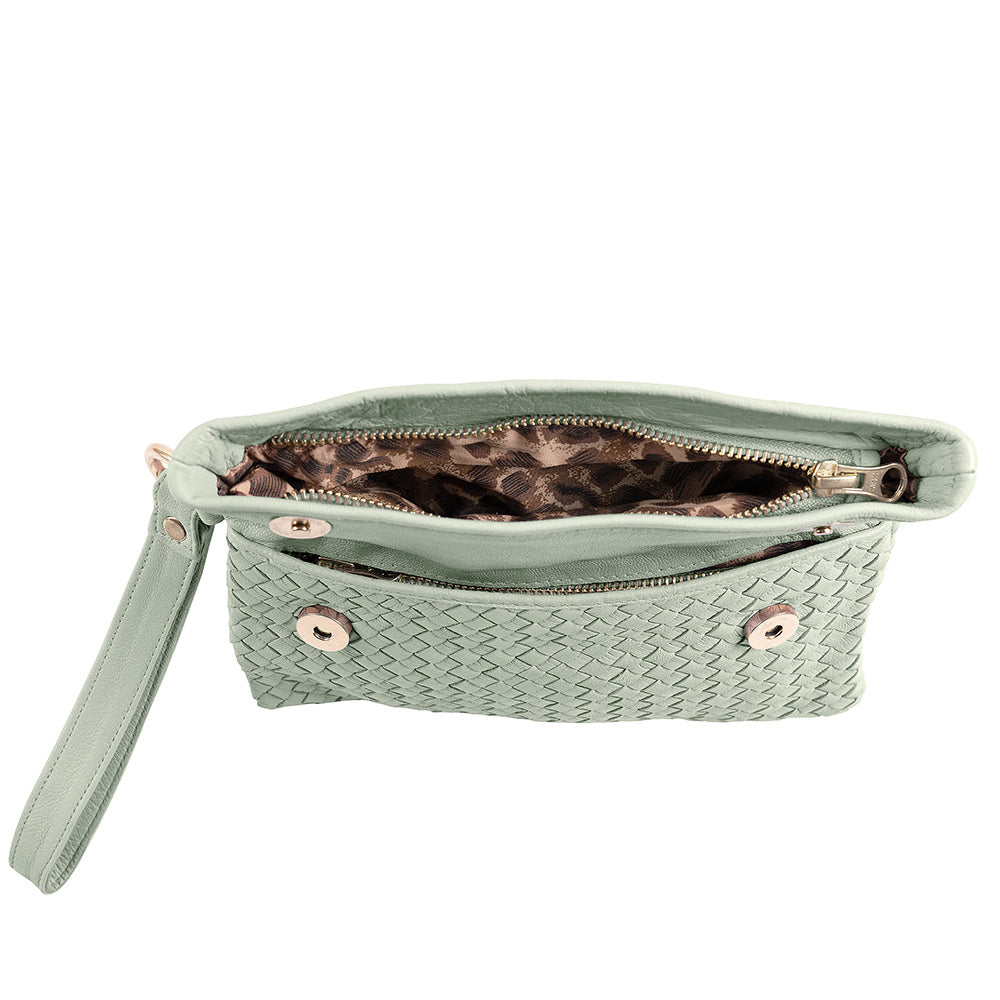 Luna Weave Clutch | Mint-CadelleLeather