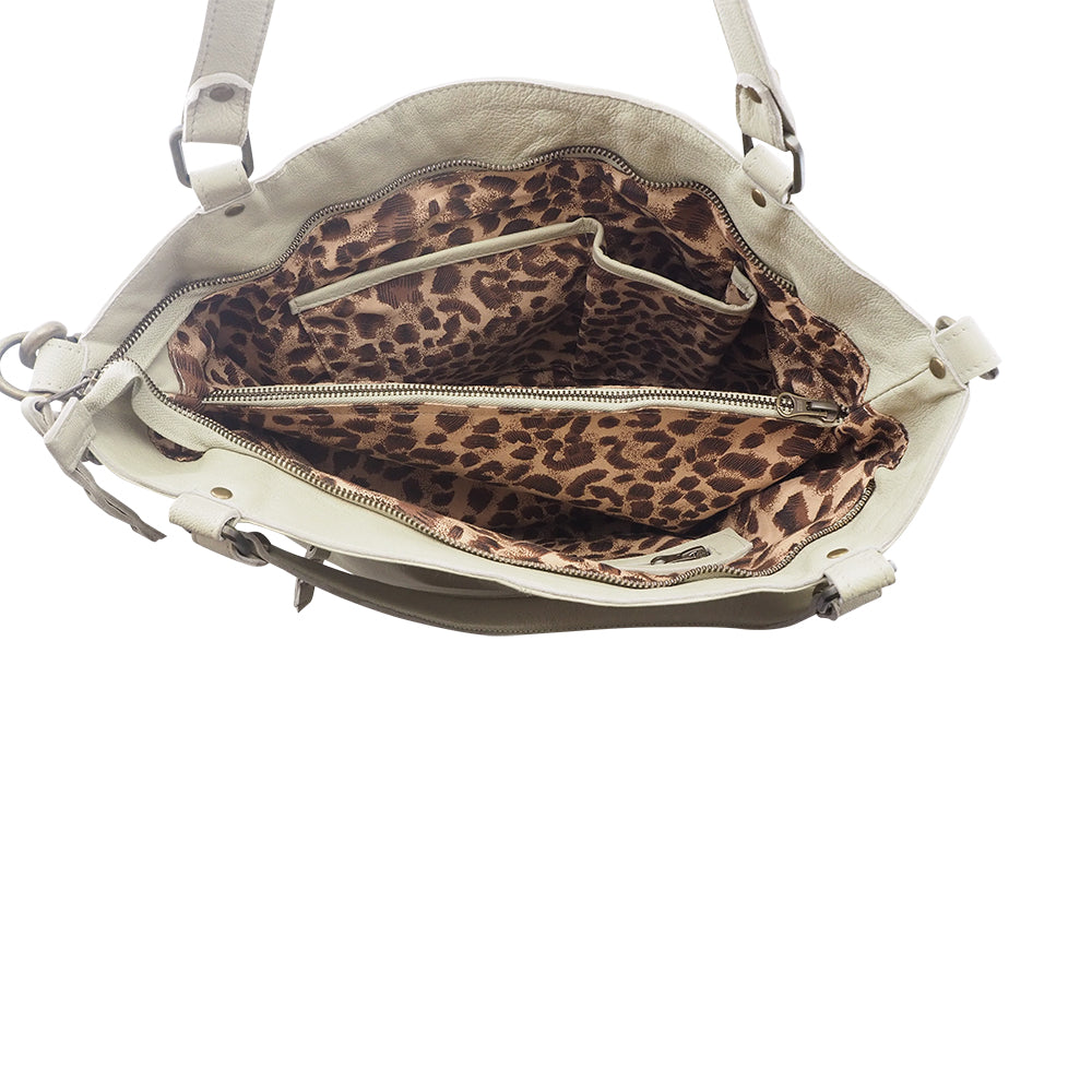 Cadelle Mila honey tote bag with stitch and stud detail inside view