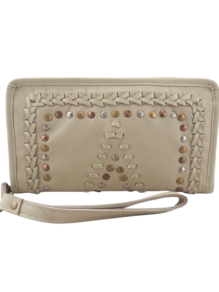 Mila Leather wallet with stitch and stud detail, in honey by Cadelle Leather