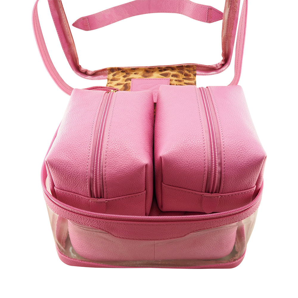 Sophia 4 Piece Travel Makeup Case | Fuchsia-CadelleLeather