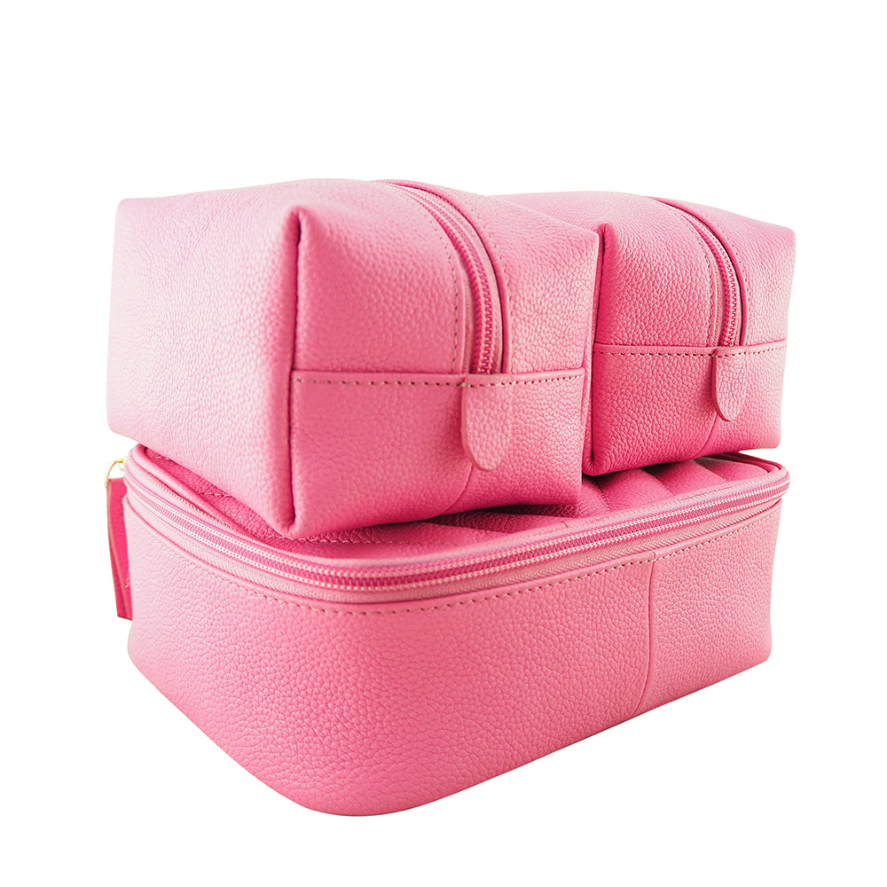Sophia 4 Piece Travel Makeup Case | Fuchsia-CadelleLeather