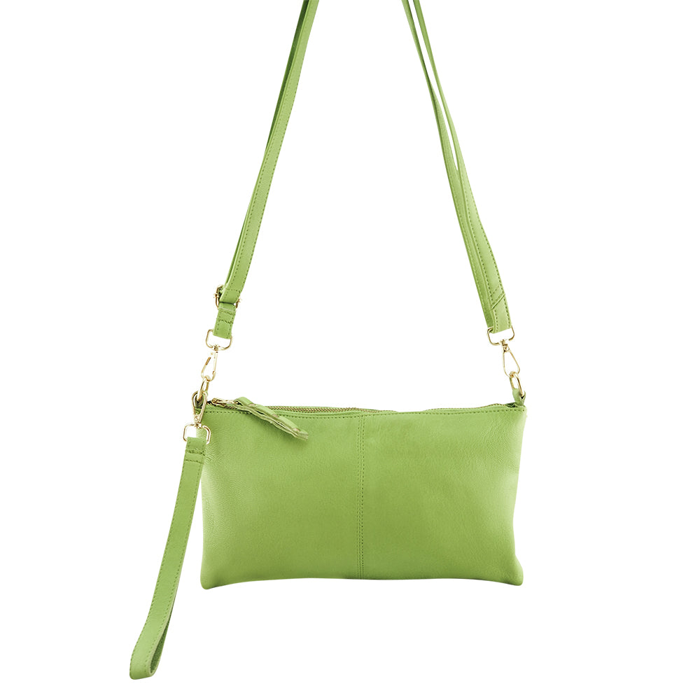 Cadelle Willow matcha leather crossbody bag with zip closure front view
