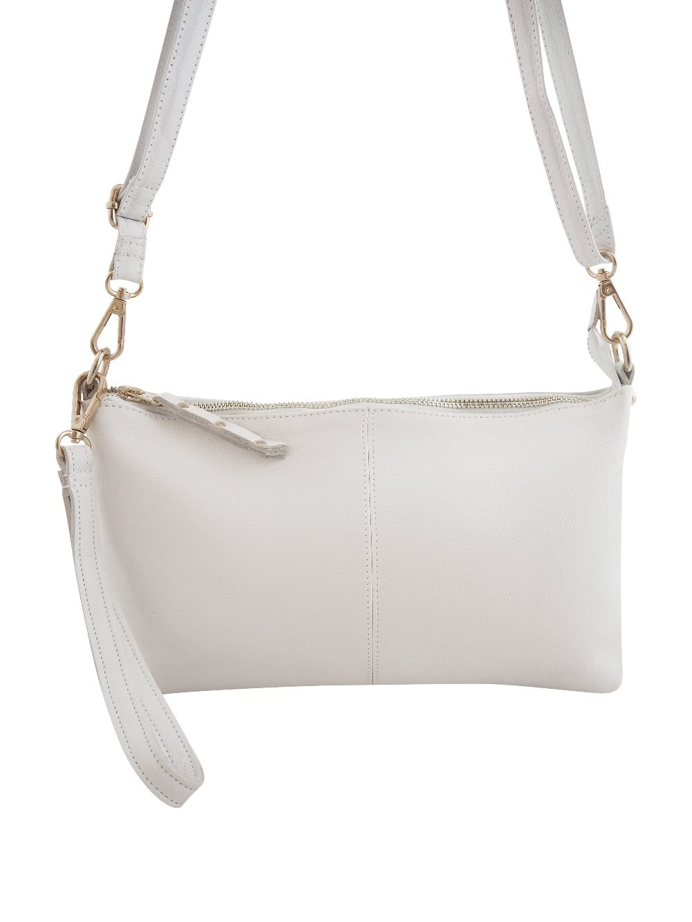Cadelle Willow white leather crossbody bag with zip closure