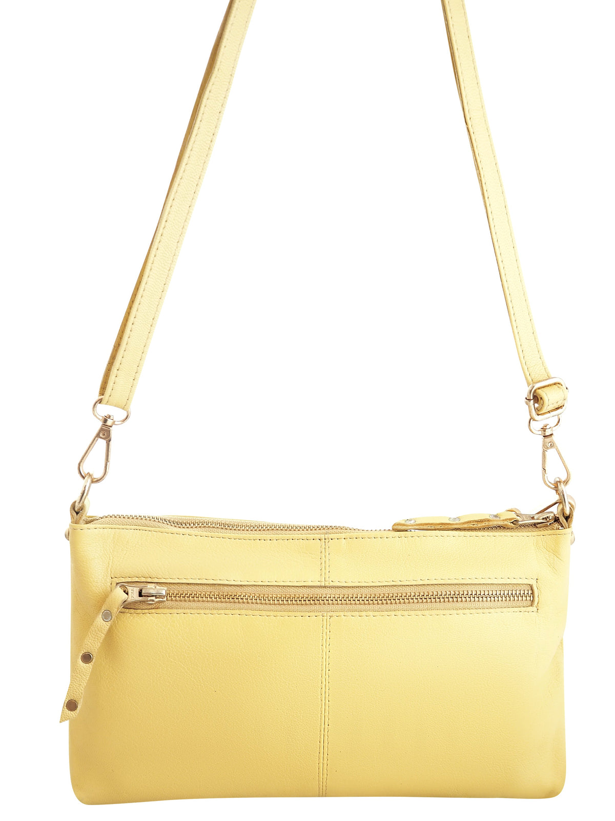 Cadelle Willow butter yellow leather crossbody with removeable strap and wristlet- back view