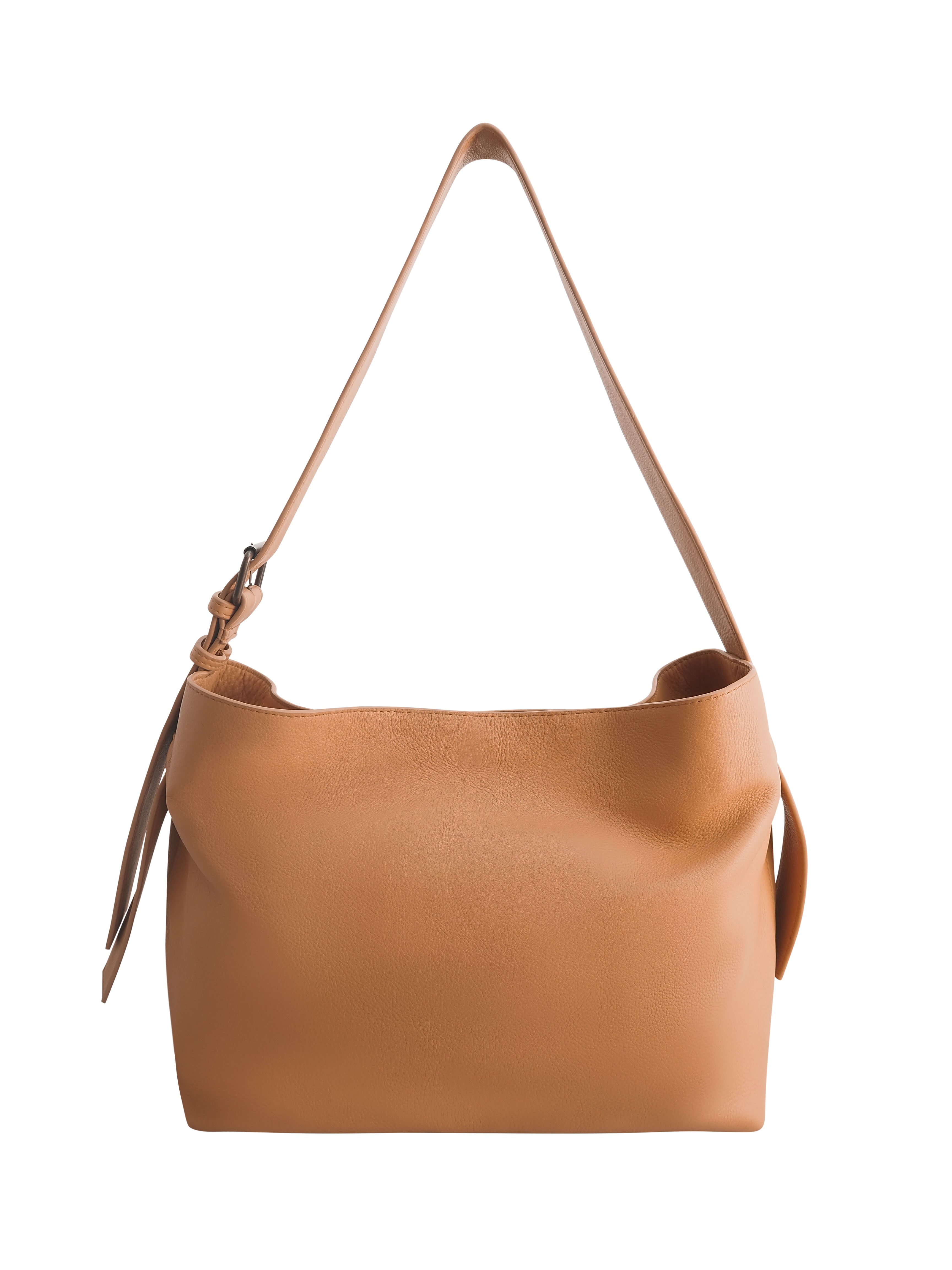 Cadelle Piper camel leather shoulder bag with structured design front view