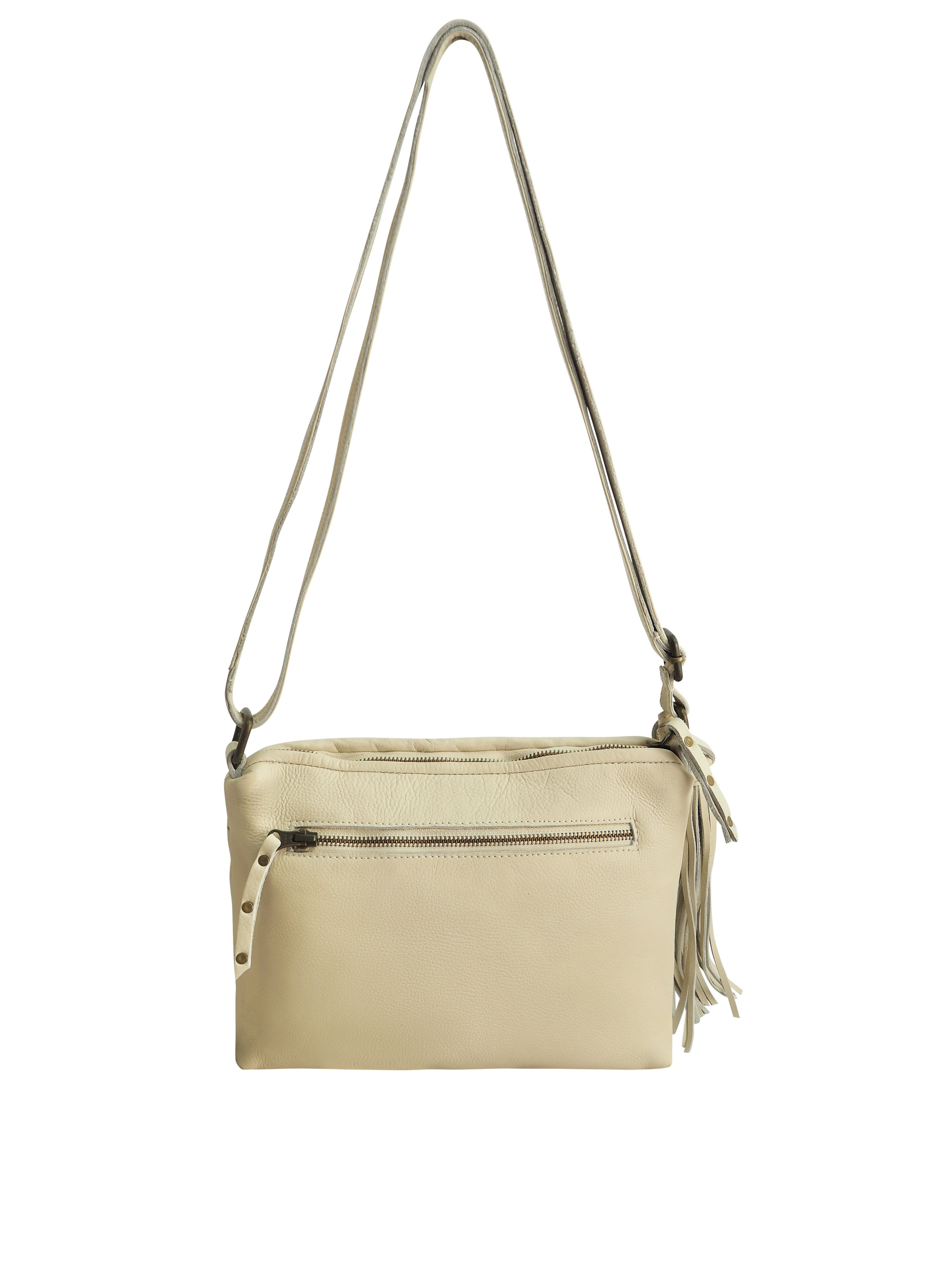 Cadelle Diane cream leather crossbody bag with woven front detail back view
