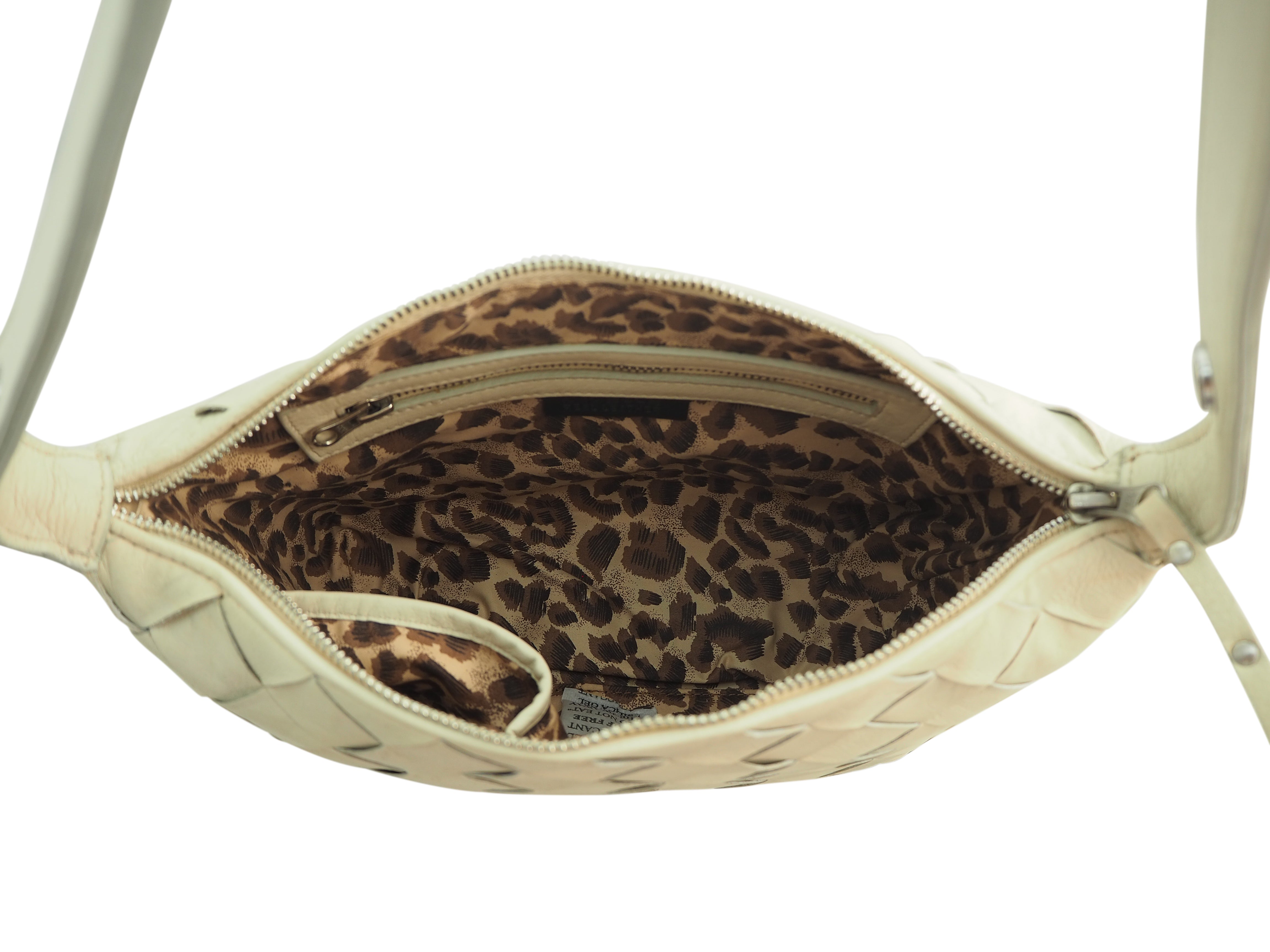 Cadelle Lee cream leather handbag with handwoven panel design inside view