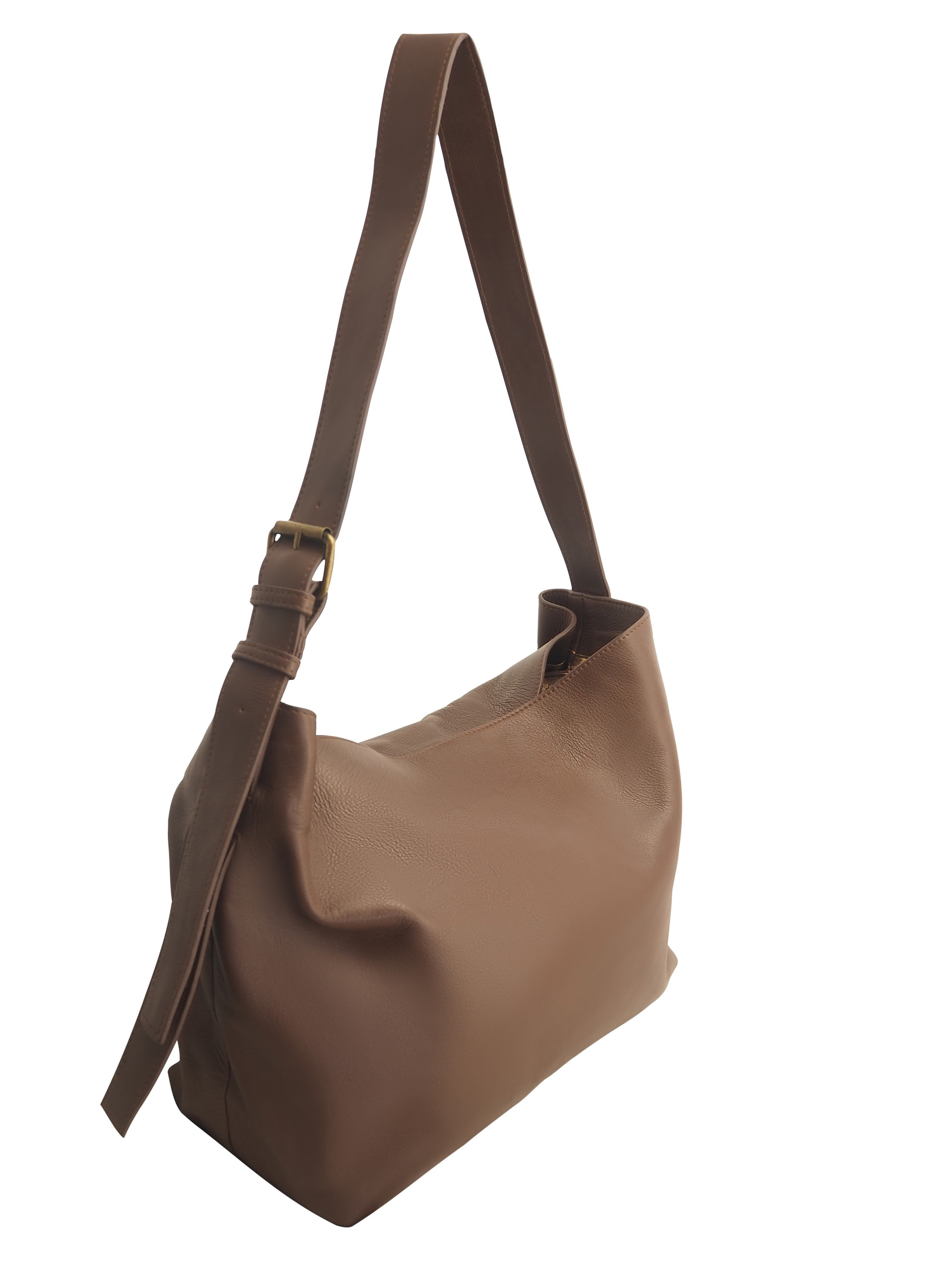 Cadelle Piper cocoa leather shoulder bag with structured design side view