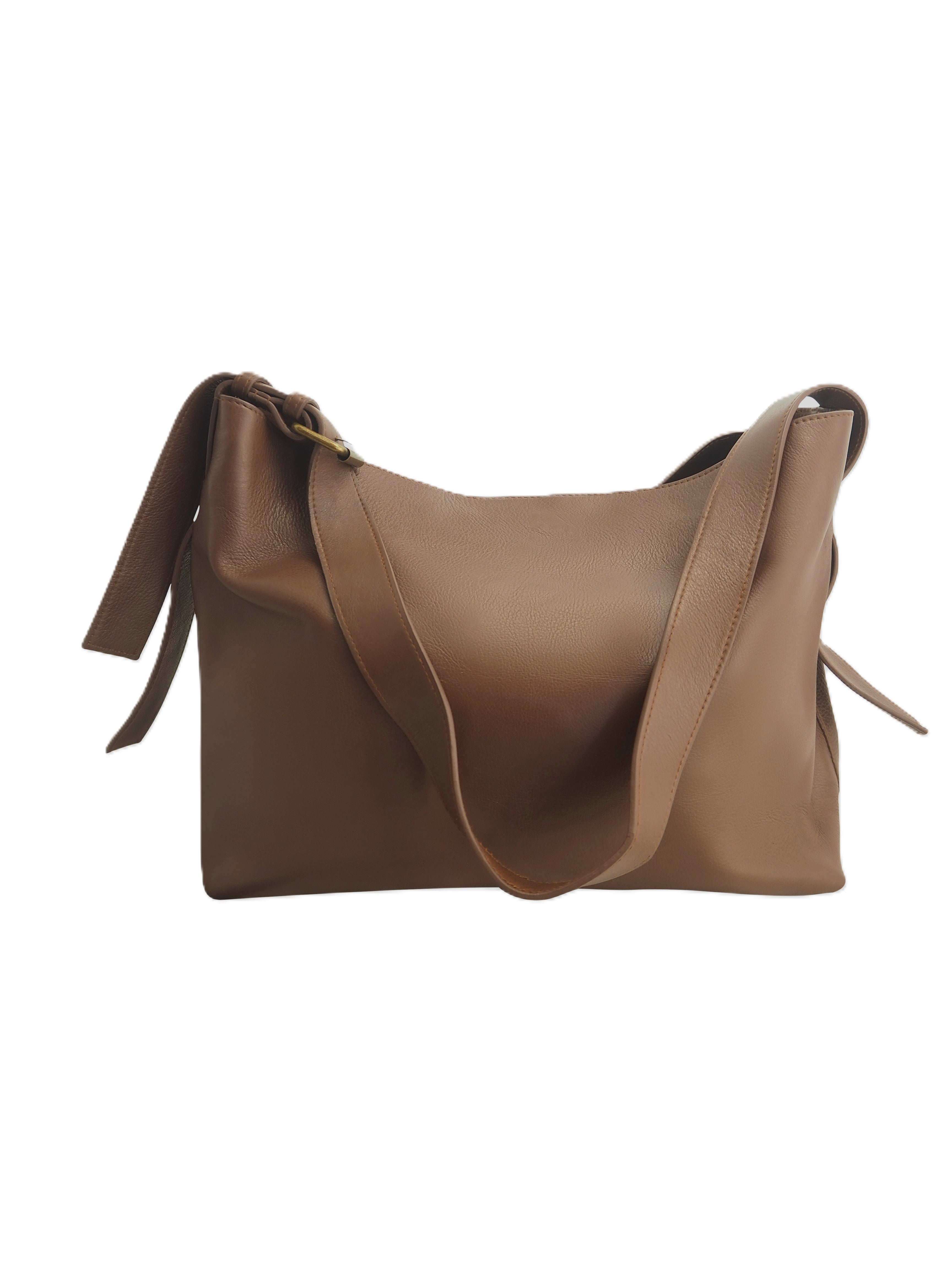 Cadelle Piper cocoa leather shoulder bag with structured design front view