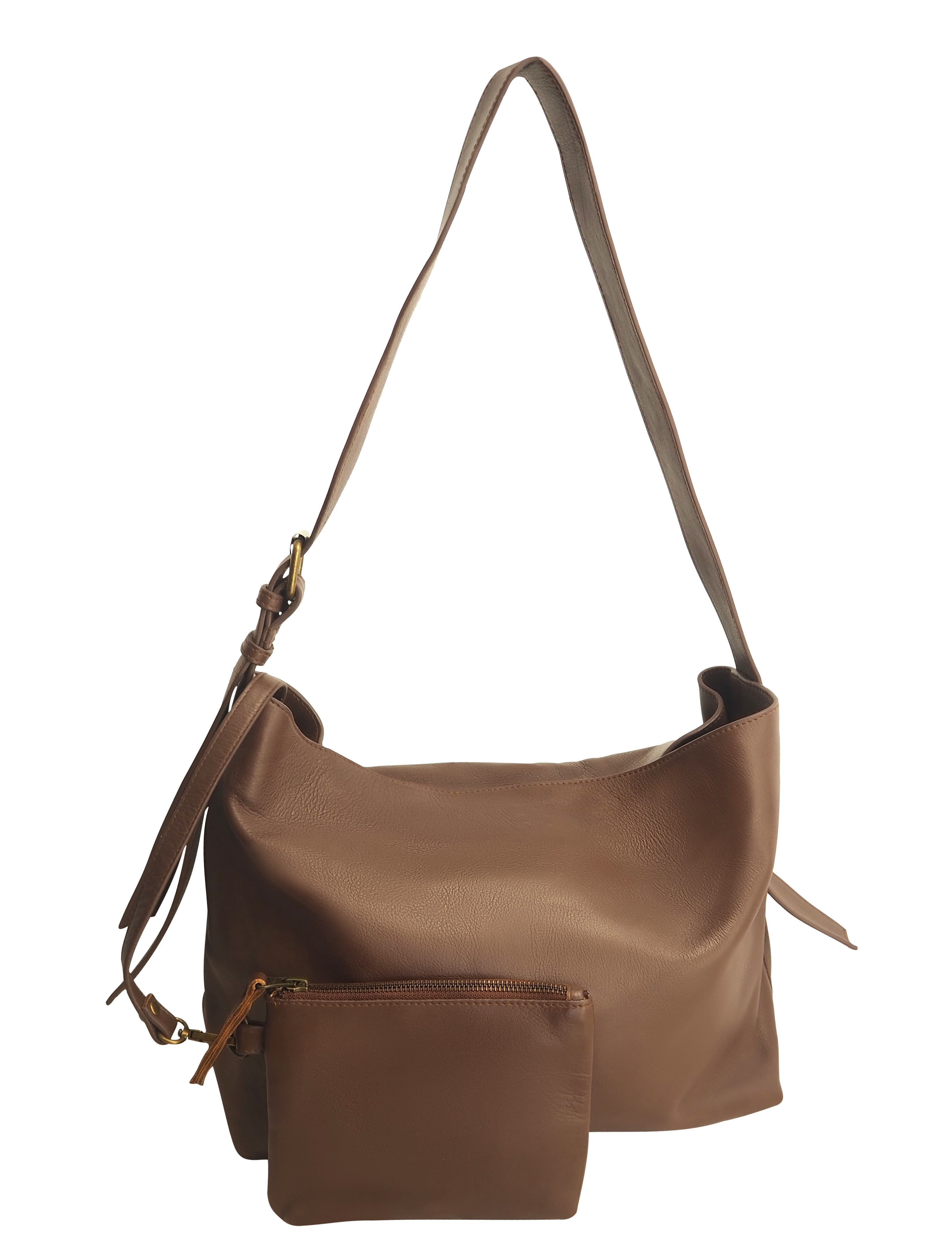 Cadelle Piper cocoa leather shoulder bag with structured design front view