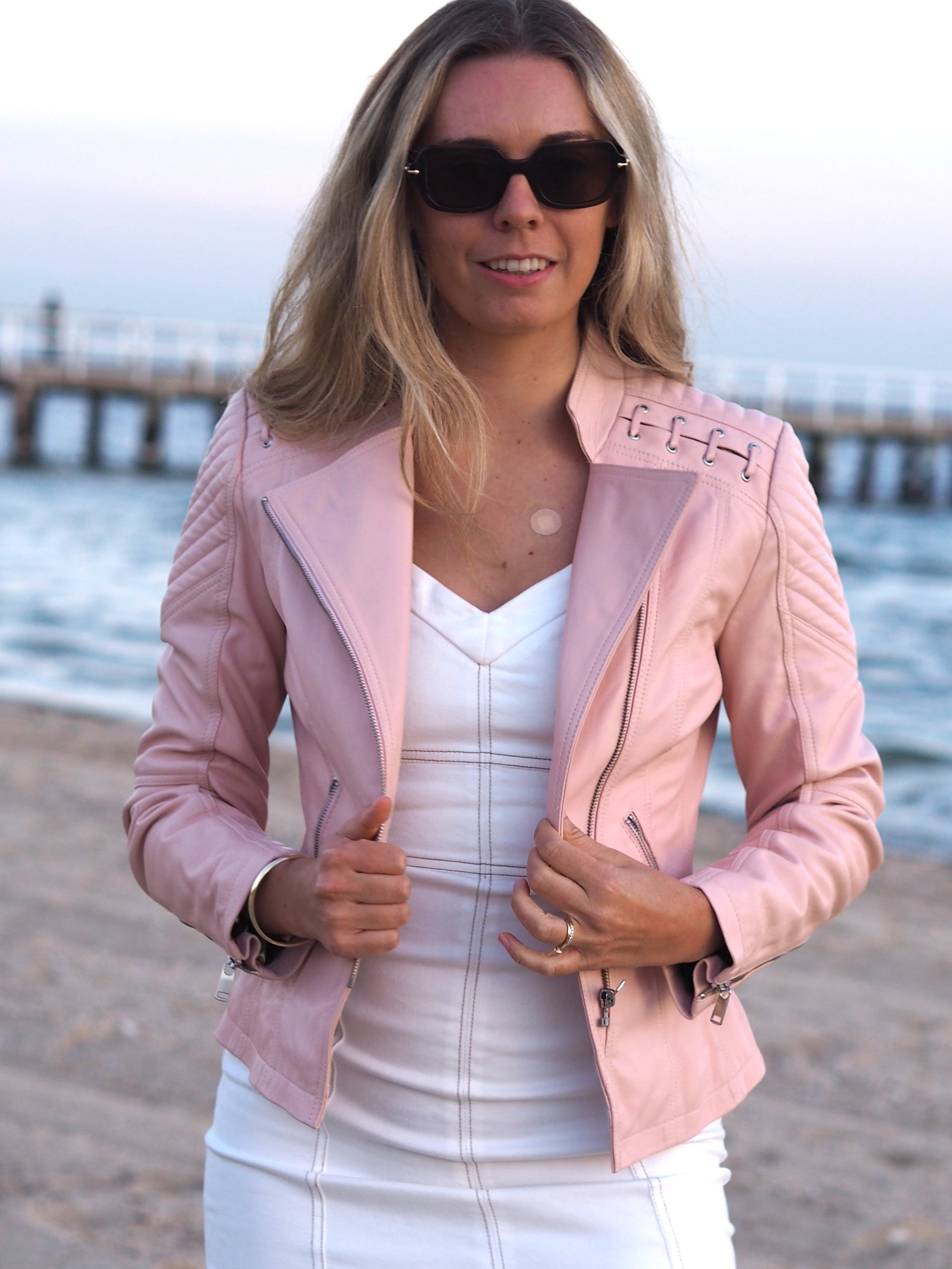 Cadelle blush leather biker jacket