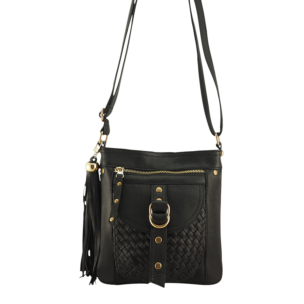 Gold Jamie Crossbody | Black-Handbags-CadelleLeather