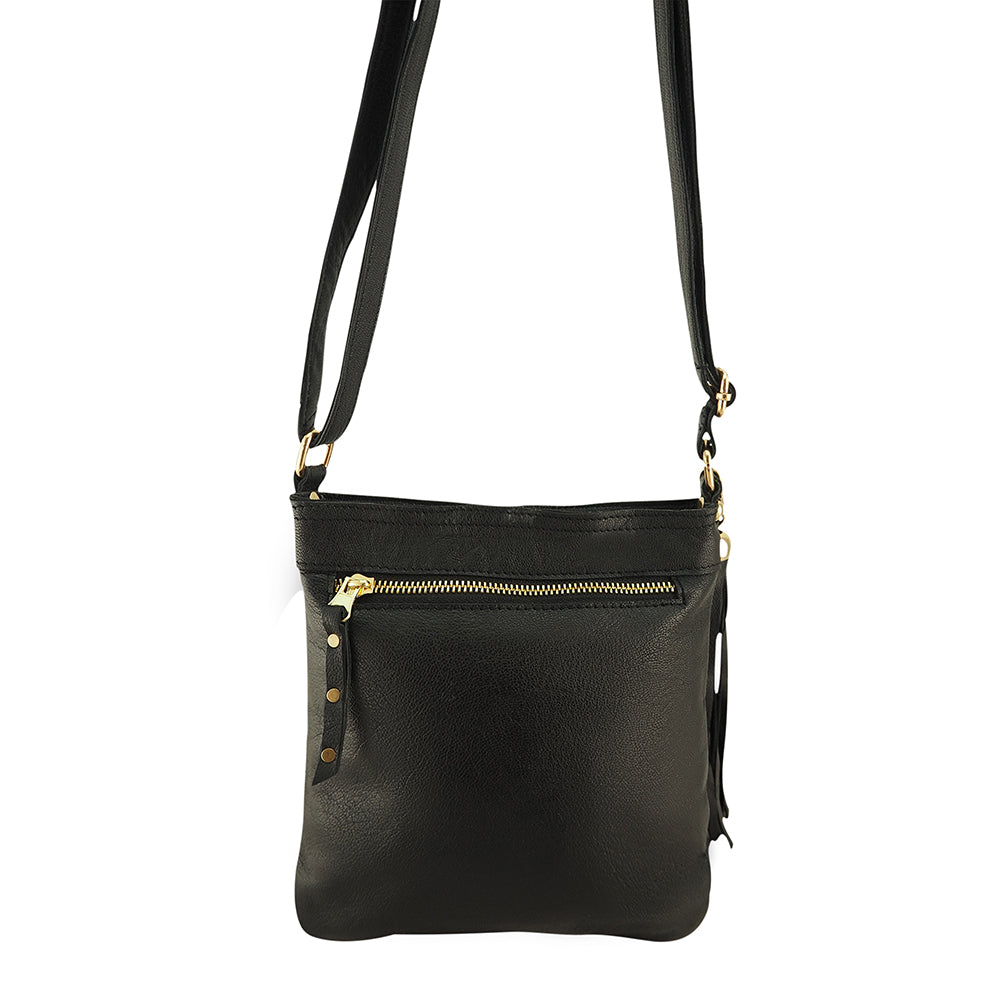 Gold Jamie Crossbody | Black-Handbags-CadelleLeather
