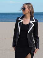 Rachel Contrast Trim Biker | Black/White-CadelleLeather