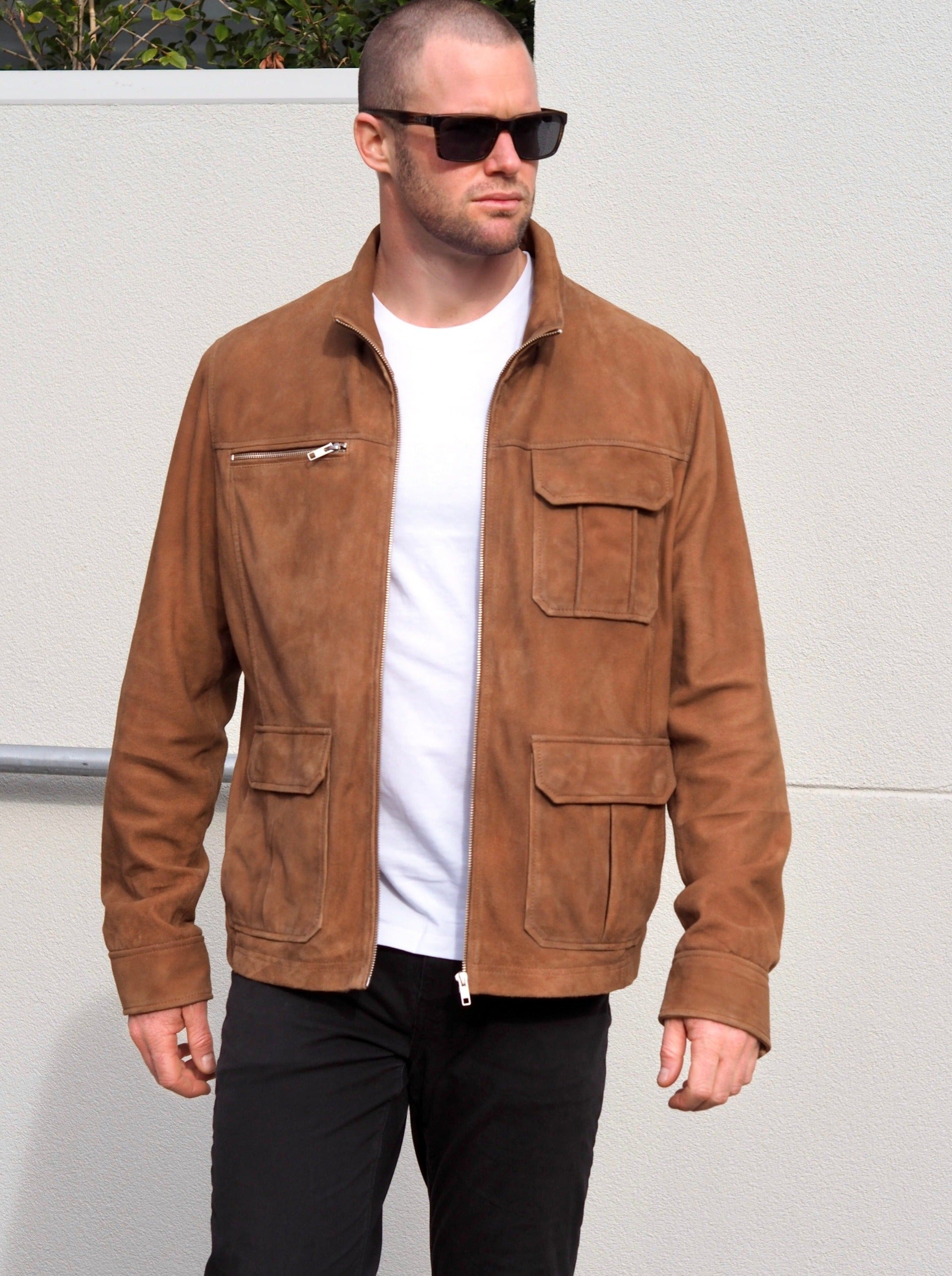 Ollie Suede Men’s Jacket | Dark Tan-CadelleLeather