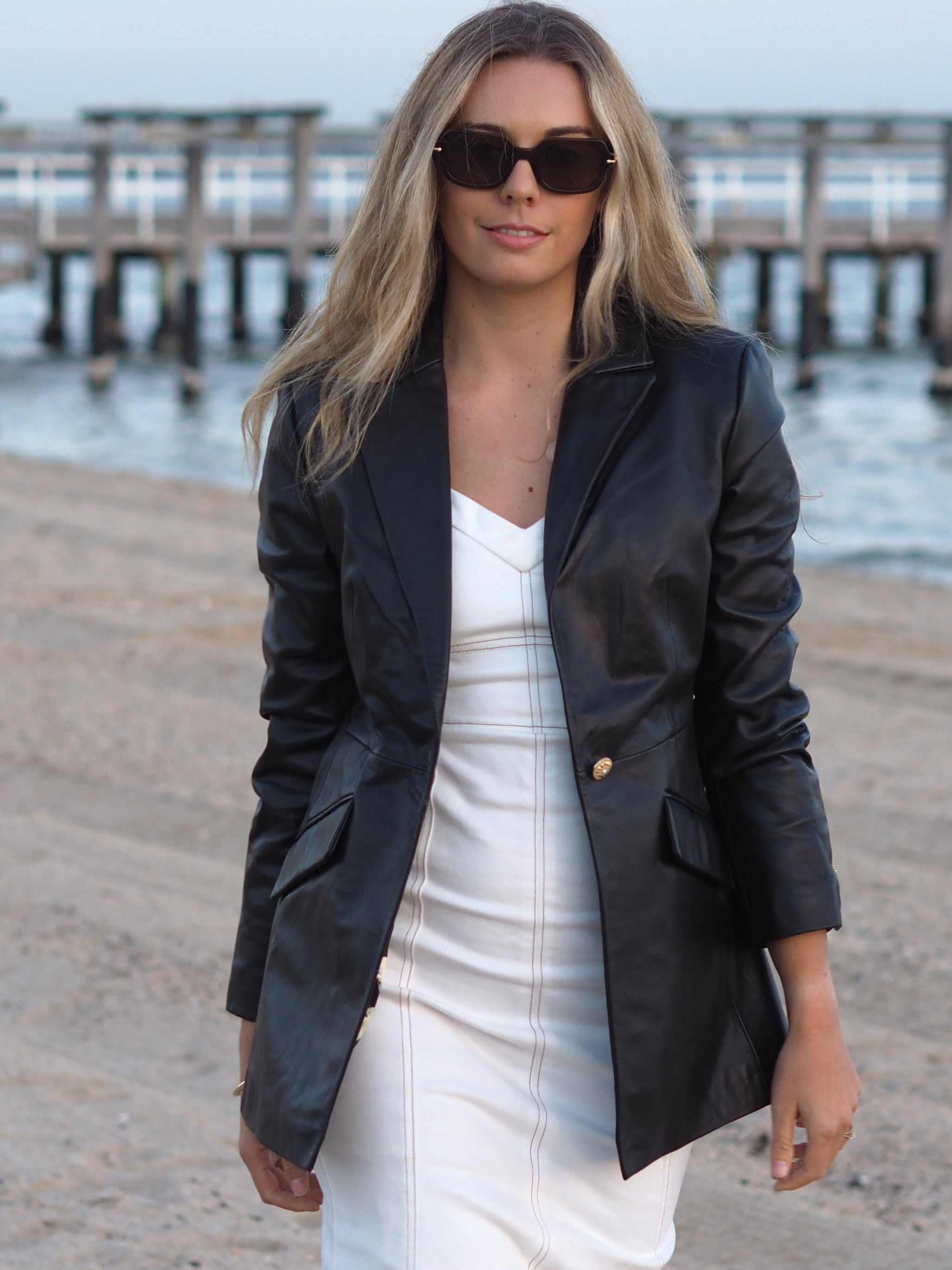 Black leather Melody blazer