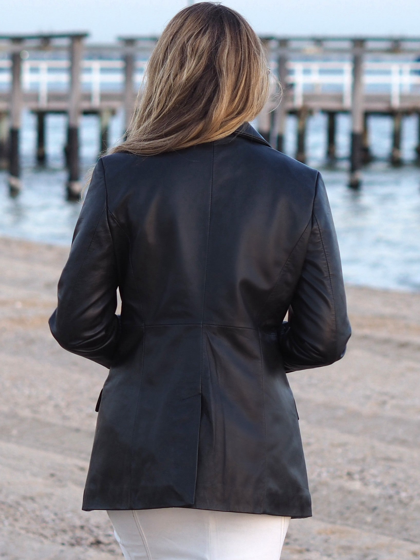 Black leather Melody blazer back view