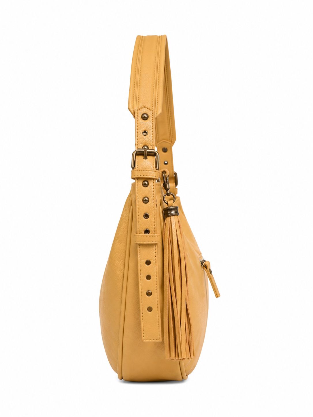 Cadelle Helena butter leather shoulder bag with a tassel charm and antique brass hardware- side view