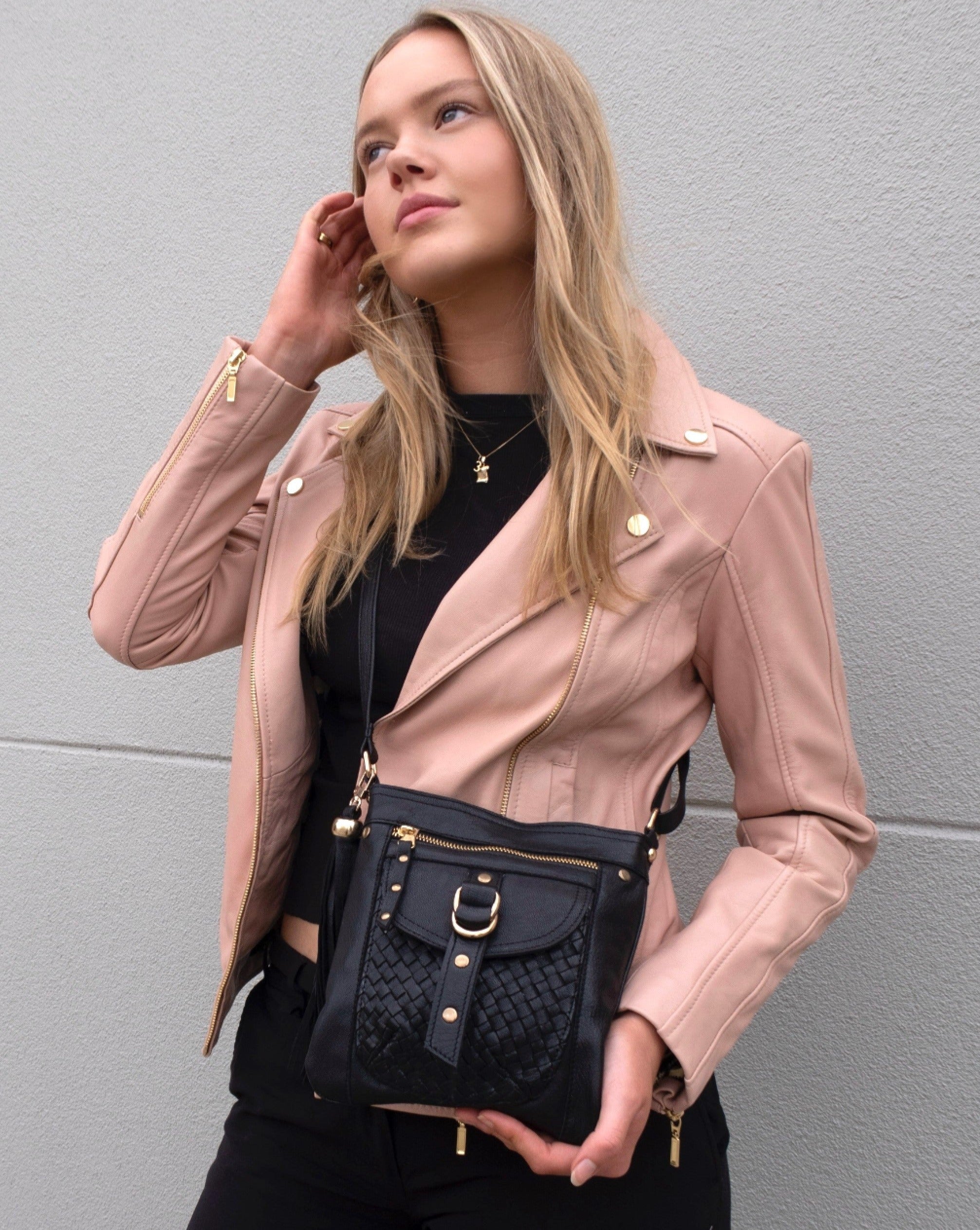 Gold Jamie Crossbody | Black-Handbags-CadelleLeather