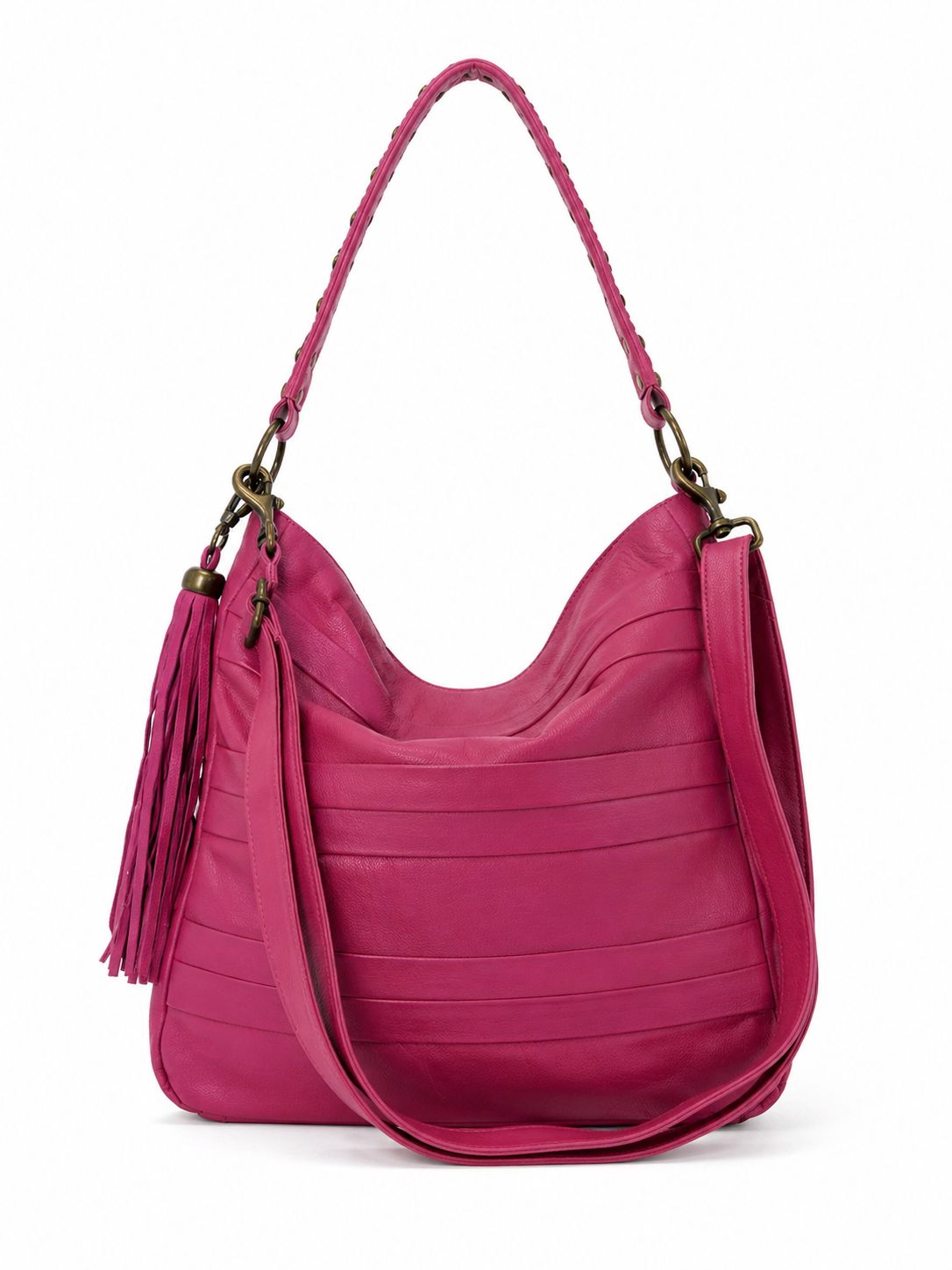 Cadelle Alicia Fuchsia leather tote bag with braided handles and zip closure front view