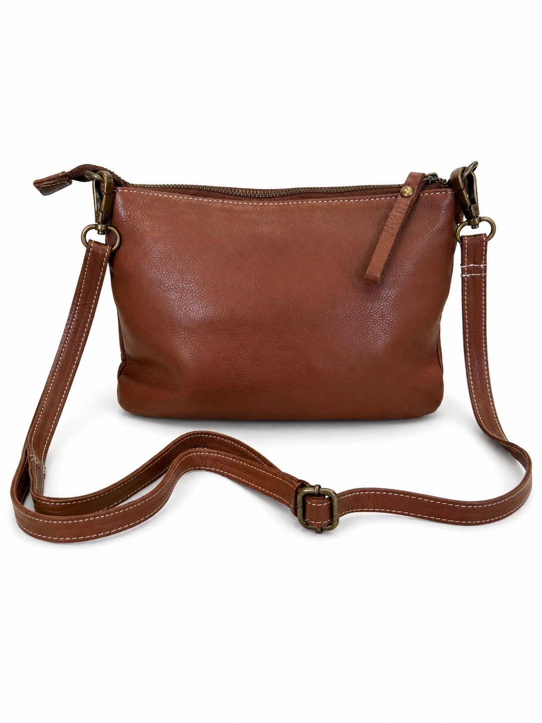 Cadelle Freya Spice leather crossbody bag with front zip pockets front view