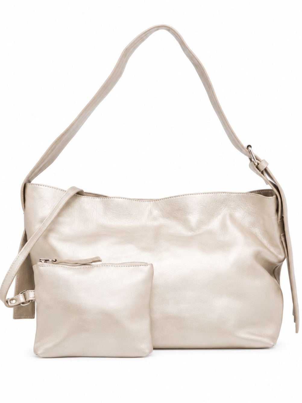 Cadelle piper champagne metallic leather handbag with internal pouch