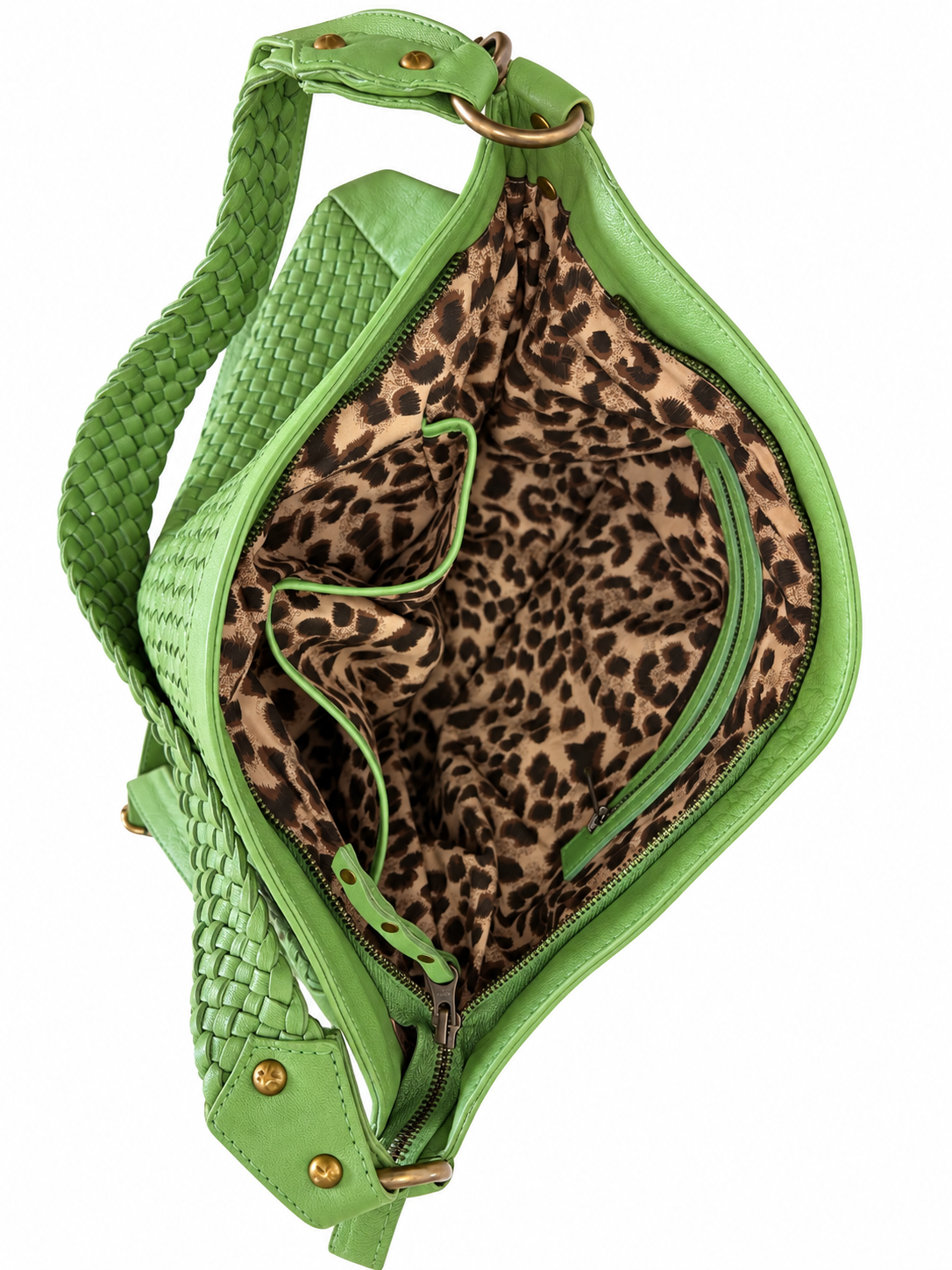 Cadelle Frankie moss green leather shopper, internal view