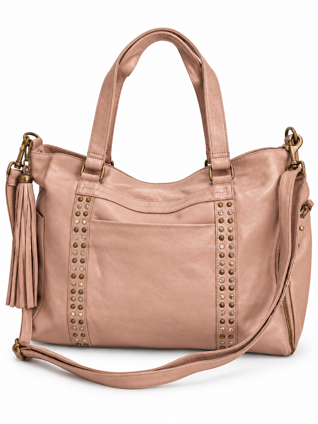 Cadelle Victoria metallic pink leather overnighter with stud front