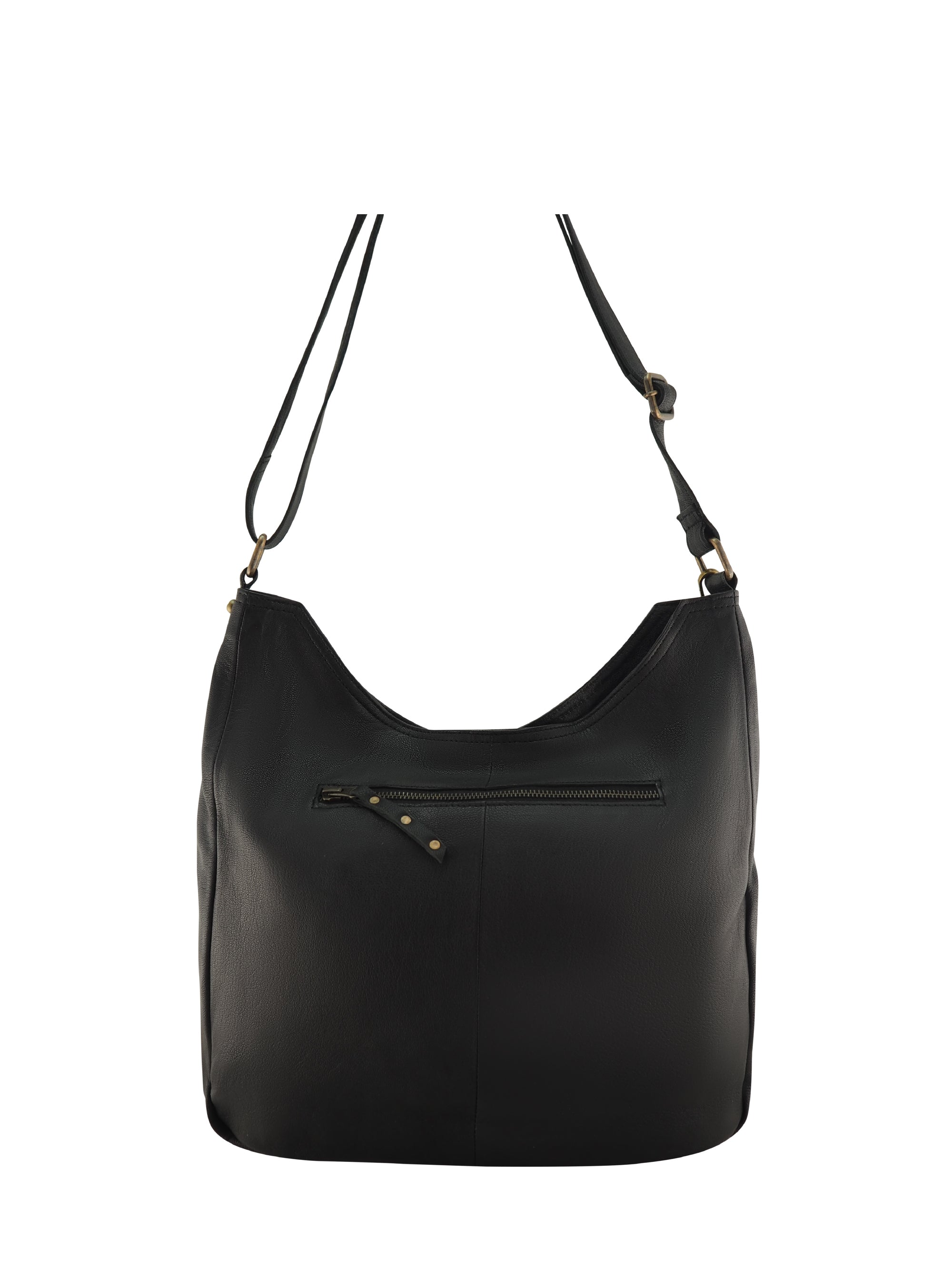 Cadelle Carrie black leather hobo bag with stud detail and slouchy silhouette back view