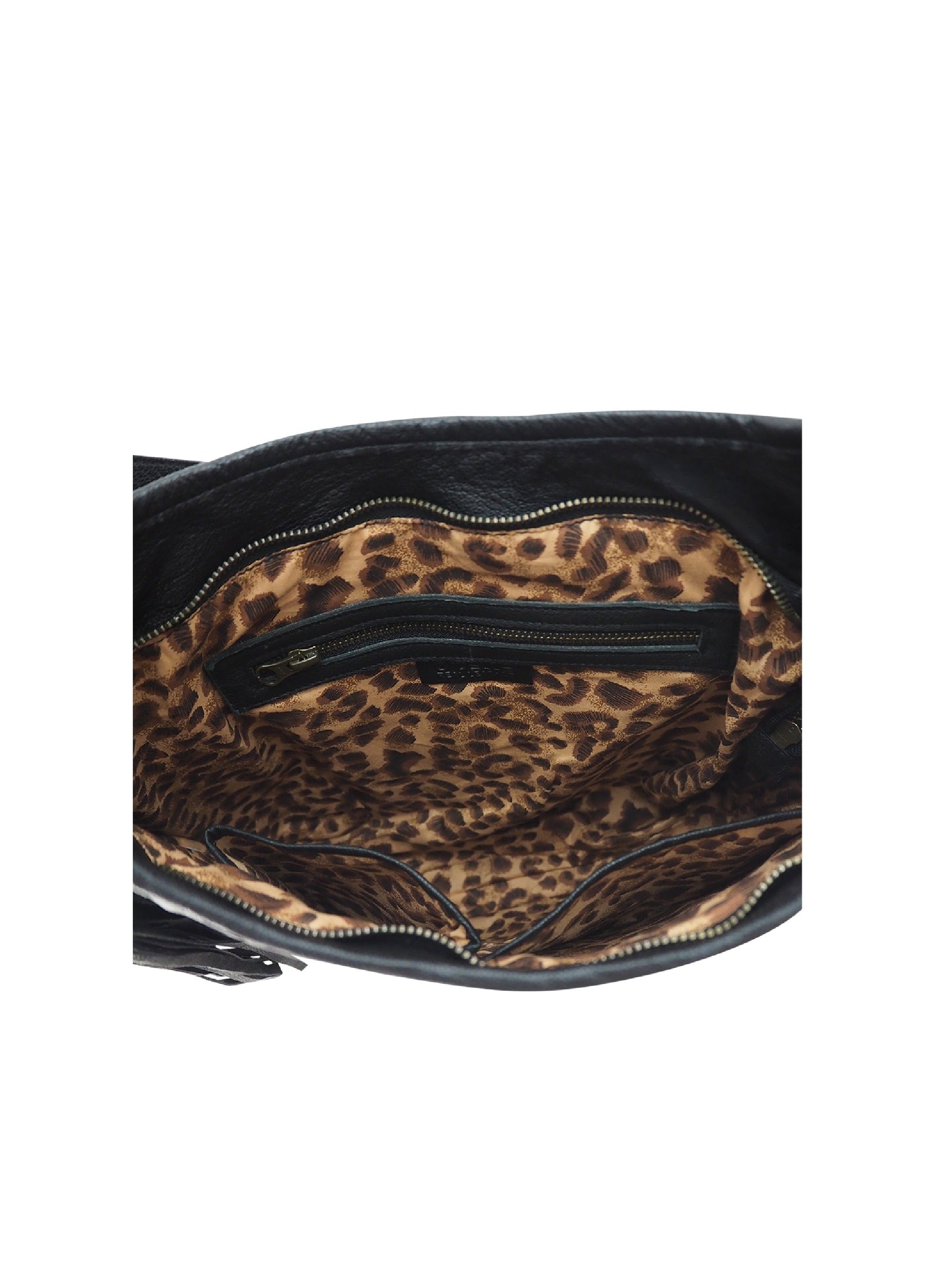 Cadelle Carrie black leather hobo bag with stud detail and slouchy silhouette inside view