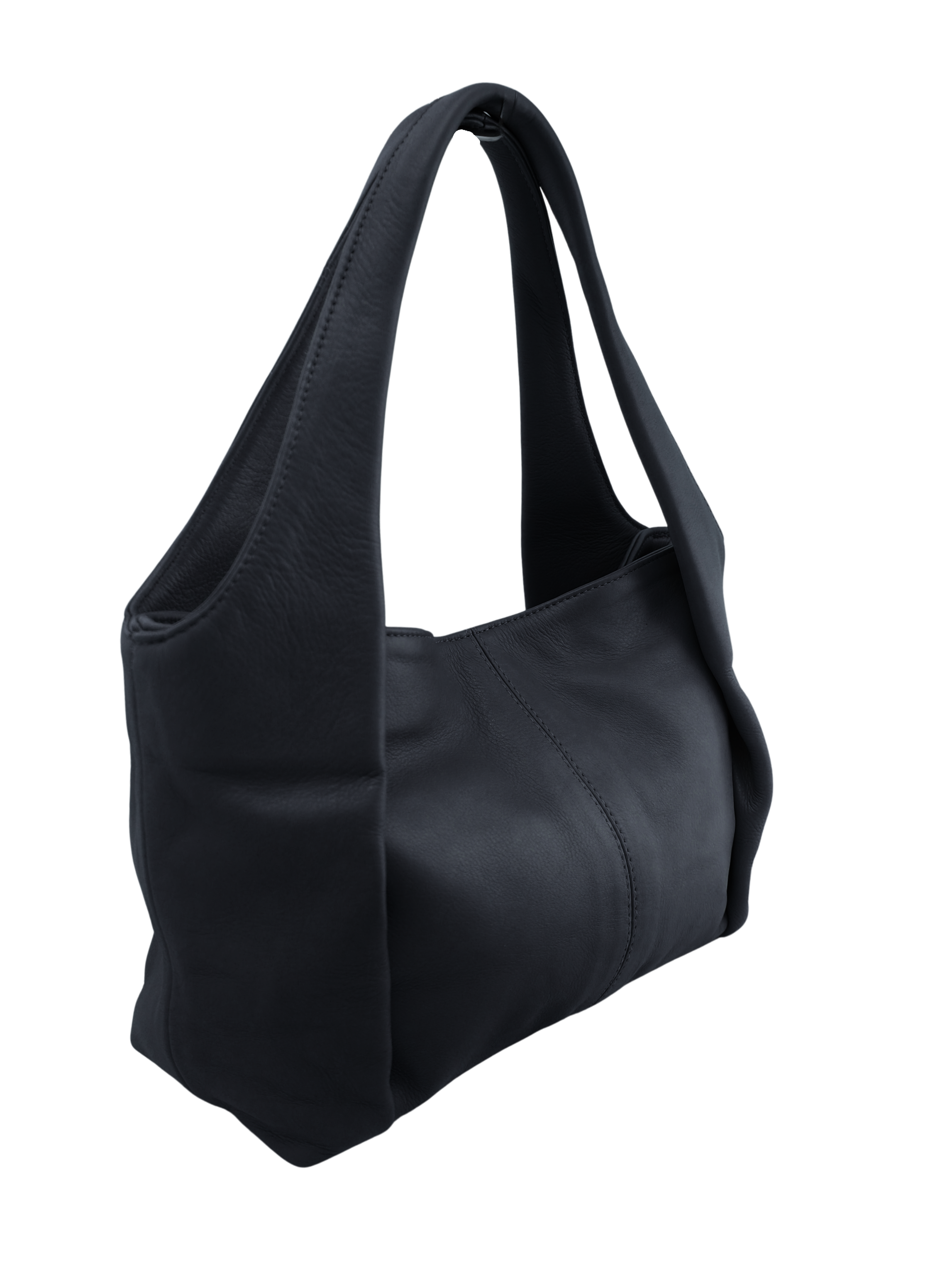 Cadelle Peta black leather handbag with structured tote silhouette side view