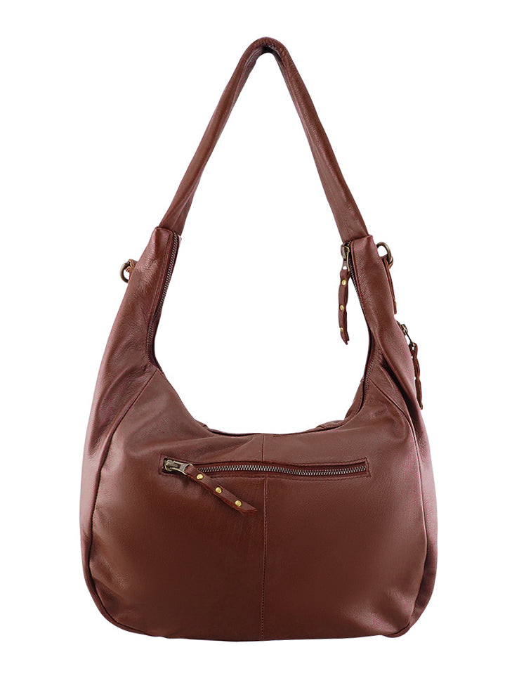 Cadelle Suki chocolate leather hobo bag with slouchy silhouette and tassel detail back view