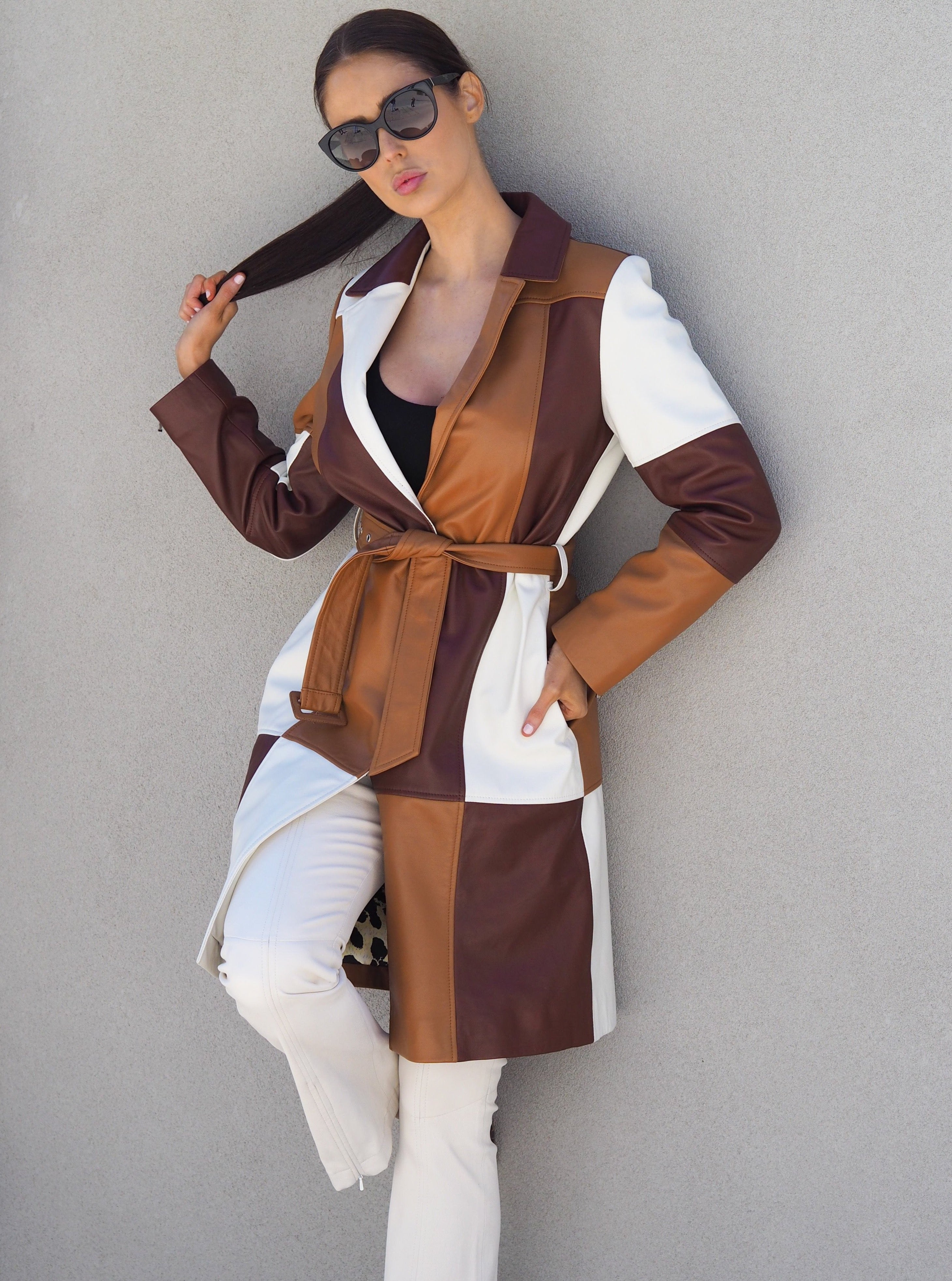 Leather Trench Hazel Colour Blocked Picture 1 regular from Cadelle Leather