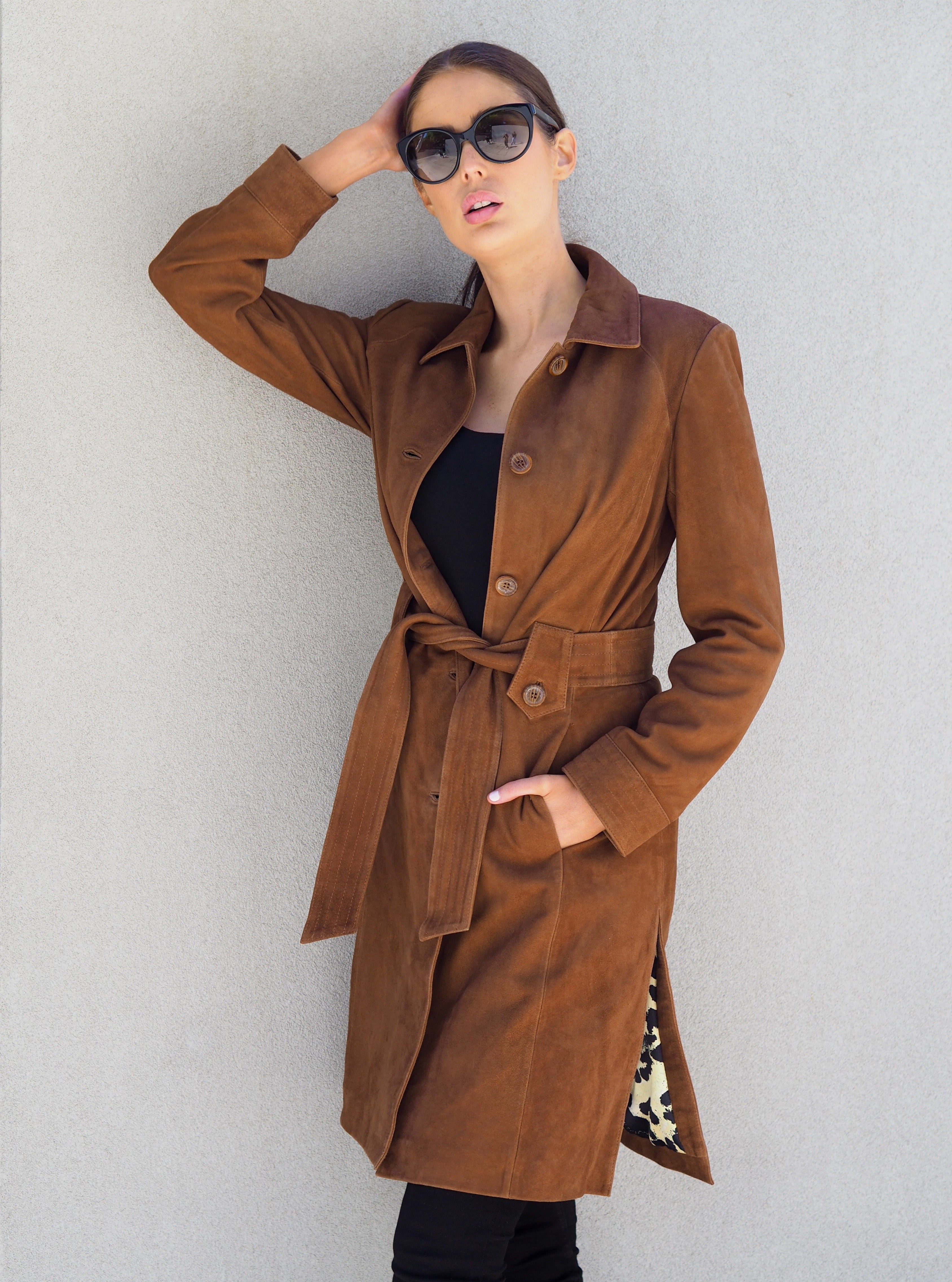 Bridgette Suede Trench Coat | Tan-CadelleLeather