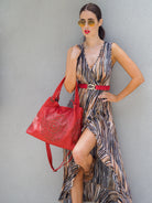 Chloe Stretch Leather Belt | Red-CadelleLeather