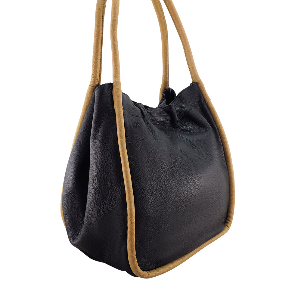 Tamara Shoulder Bag | Black/Camel-CadelleLeather