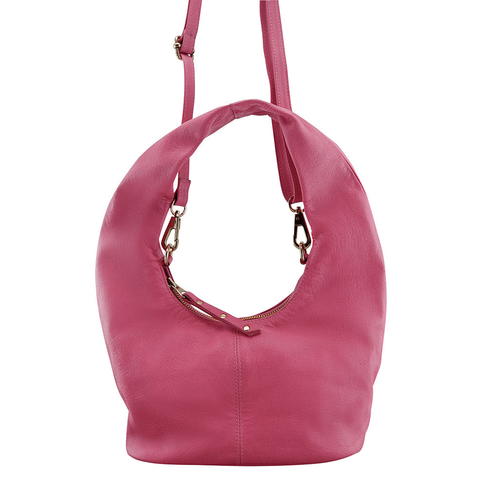 Ellen Crescent Handbag | Fuchsia-CadelleLeather