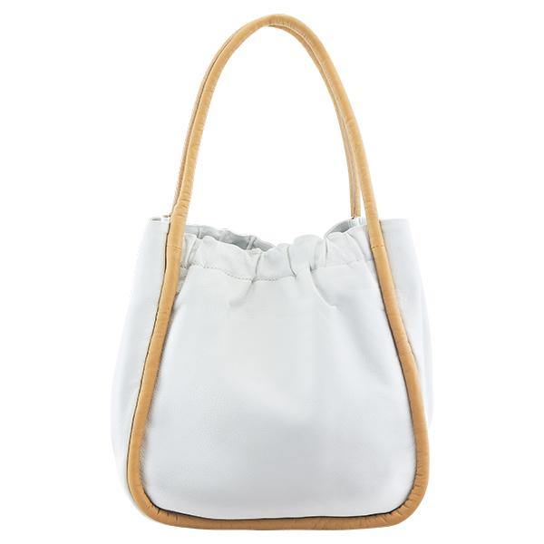 Cadelle Tamara White and Camel leather shoulder bag with contrasting handles front view