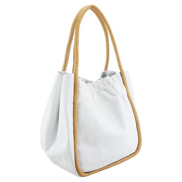 Cadelle Tamara White and Camel leather shoulder bag with contrasting handles side view